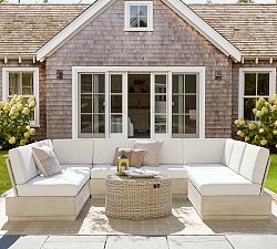 Indio Eucalyptus Modern Platform 5-Piece U-Shaped Outdoor Sectional (123")