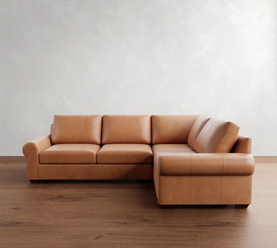 Big Sur Roll Arm Leather 3-Piece Sectional (115") by Pottery Barn