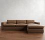 Carmel Wide Arm Leather Wood Base Chaise Sectional (112"&ndash;134")