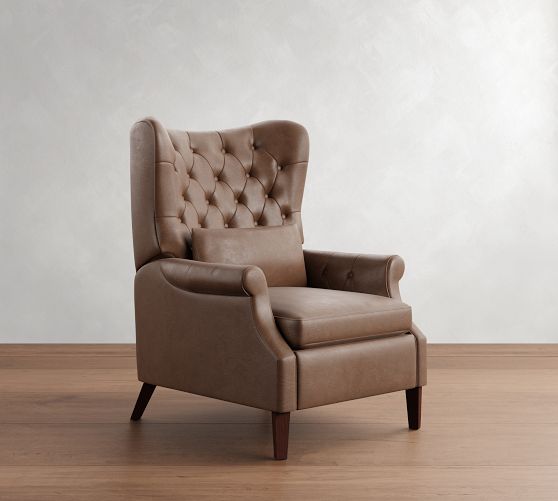Champlain Tufted Roll Arm Leather Recliner by Pottery Barn