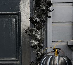 Faux Lit Black Maple Leaf Garland