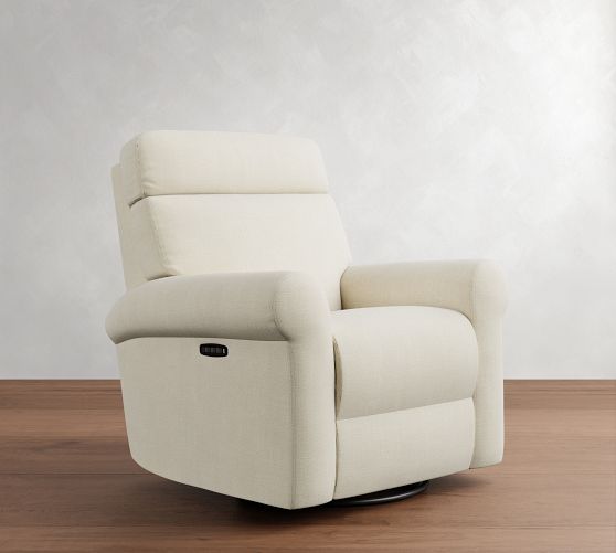 PB Comfort Modern Roll Arm Deluxe Power Swivel Recliner by Pottery Barn