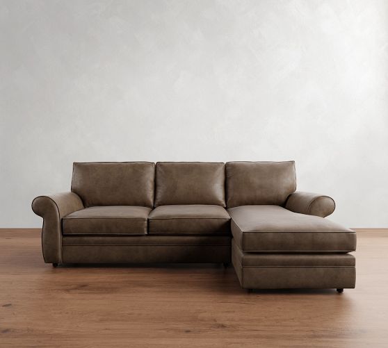 Pearce Roll Arm Leather Chaise Sectional (114") by Pottery Barn