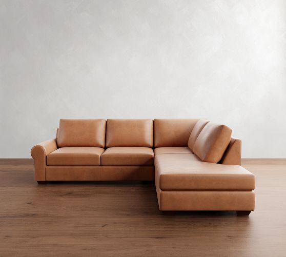 Big Sur Roll Arm Leather Bumper Sectional (115") by Pottery Barn