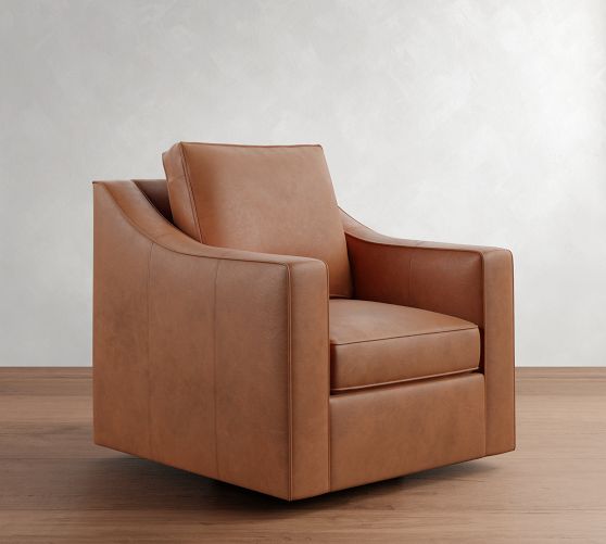 Cameron Slope Arm Leather Swivel Chair by Pottery Barn
