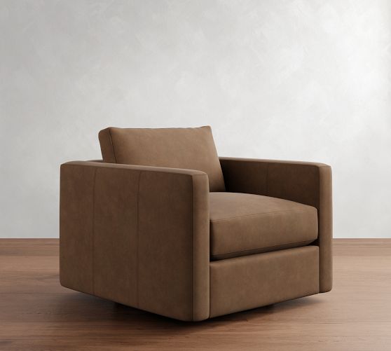 Carmel Slim Arm Leather Swivel Chair by Pottery Barn