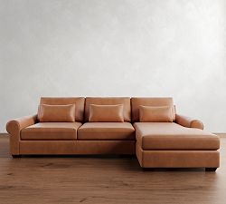 Big Sur Roll Arm Deep Seat Leather Chaise Sectional (115"&ndash;157")