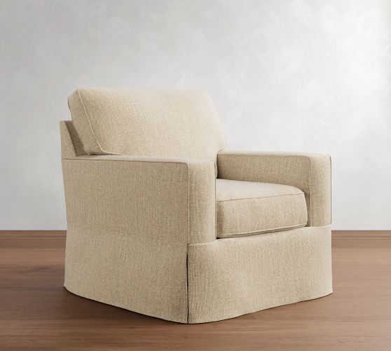 Buchanan Square Arm Slipcovered Swivel Chair by Pottery Barn