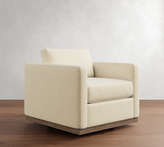 Carmel Slim Arm Wood Base Swivel Chair by Pottery Barn