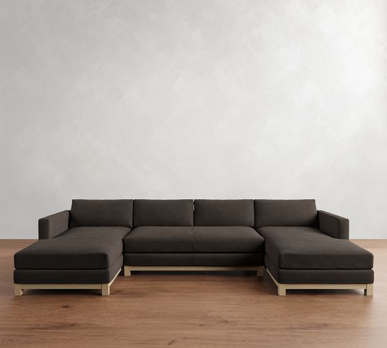Jake Leather Seadrift Wood Base Double Chaise Sectional (145"-164") by Pottery Barn