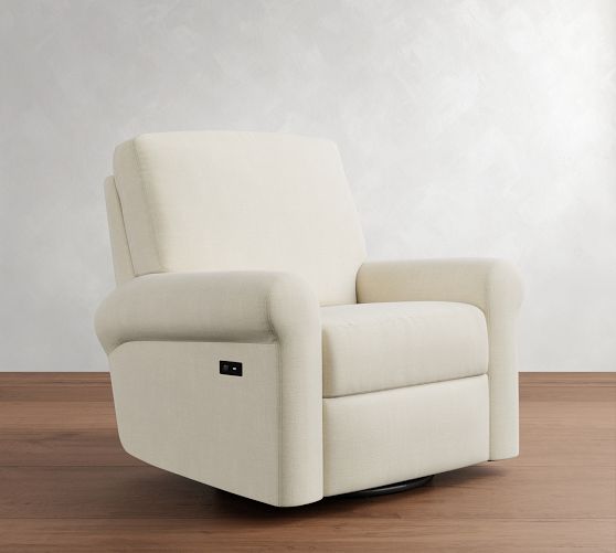 PB Comfort Modern Roll Arm Swivel Glider Recliner by Pottery Barn