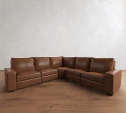 Big Sur Square Arm Leather Power Reclining L Shaped Sectional (121")