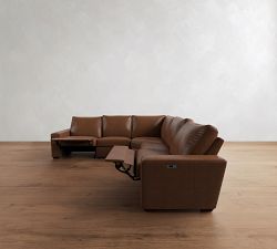 Big Sur Square Arm Leather Power Reclining L Shaped Sectional (121")