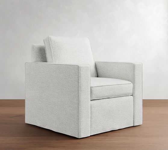 Cameron Square Arm Slipcovered Swivel Chair by Pottery Barn