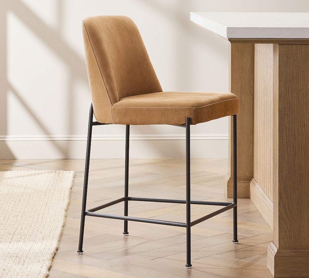 Layton Leather Metal Stool by Pottery Barn