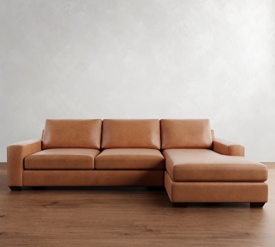 Big Sur Square Arm Leather Chaise Sectional (114"-156") by Pottery Barn