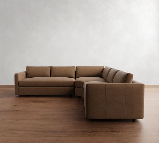 Carmel Slim Arm Leather 3-Piece L-Shaped Wedge Sectional (119") by Pottery Barn