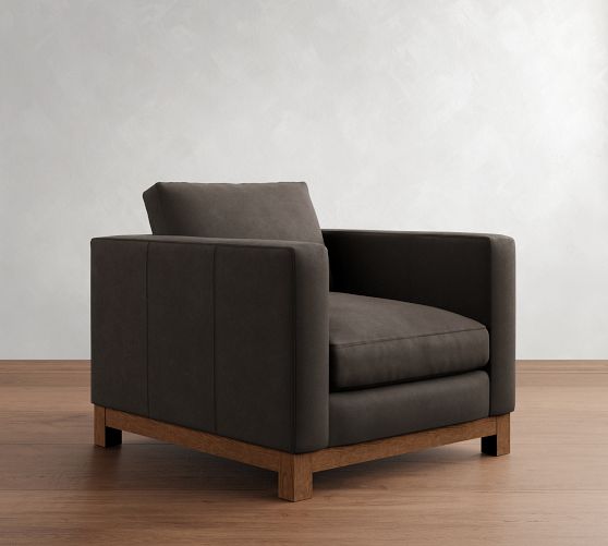 Jake Leather Brindle Wood Base Chair by Pottery Barn