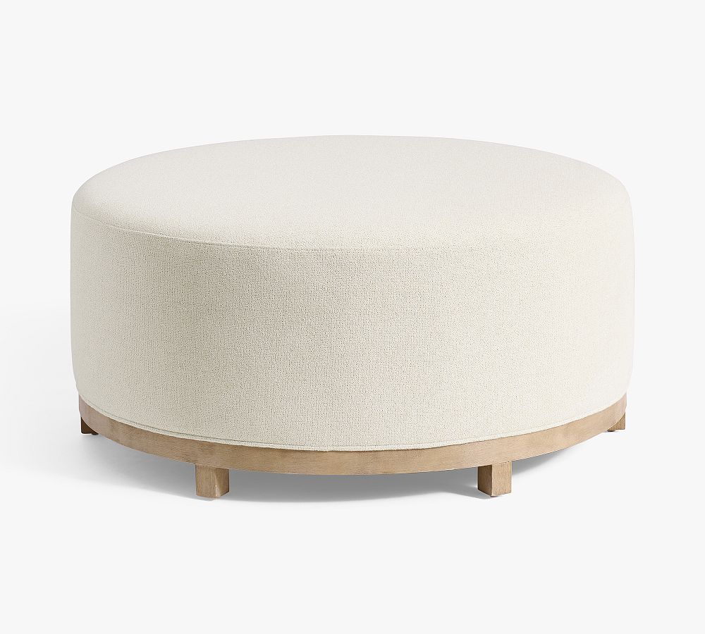Jake Upholstered Wood Base Ottoman by Pottery Barn