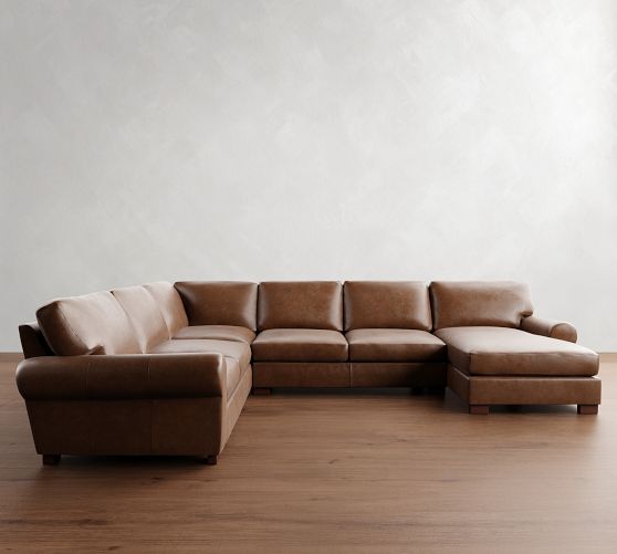 Turner Roll Arm Leather 4-Piece Chaise Sectional (140"-144") by Pottery Barn