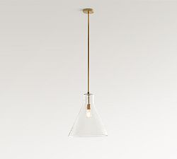 Open Box: Bridget Recycled Glass Flared Pendant, Large 18" Diam. - Tumbled Brass