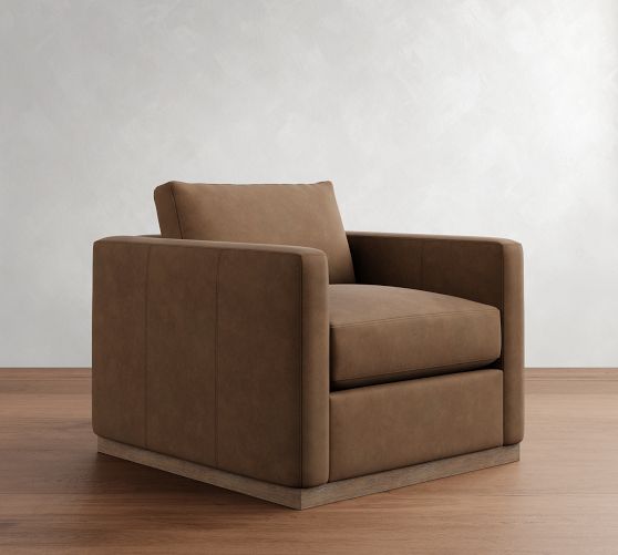 Carmel Slim Arm Leather Wood Base Chair by Pottery Barn