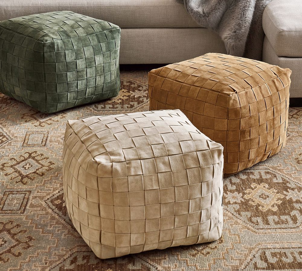 Suede Basketweave Pouf by Pottery Barn