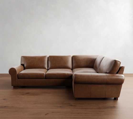 Turner Roll Arm Leather 3-Piece Sectional (109"-114") by Pottery Barn