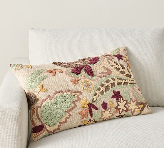 Raven Embroidered Lumbar Pillow Cover
