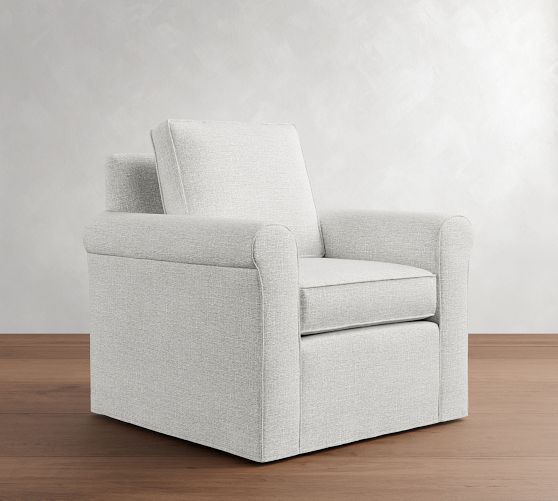 Cameron Roll Arm Slipcovered Swivel Chair by Pottery Barn