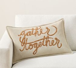 Gather Together Suede Embroidered Lumbar Pillow Cover
