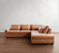 Big Sur Roll Arm Deep Seat Leather 3-Piece Bumper Sectional (122")