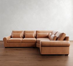 Big Sur Roll Arm Deep Seat Leather 3-Piece Wedge Sectional (130")