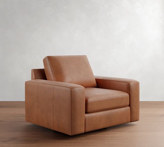 Big Sur Square Arm Leather Swivel Chair by Pottery Barn