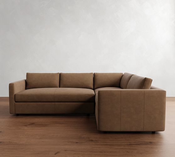 Carmel Slim Arm Leather 3-Piece Sectional (109") by Pottery Barn