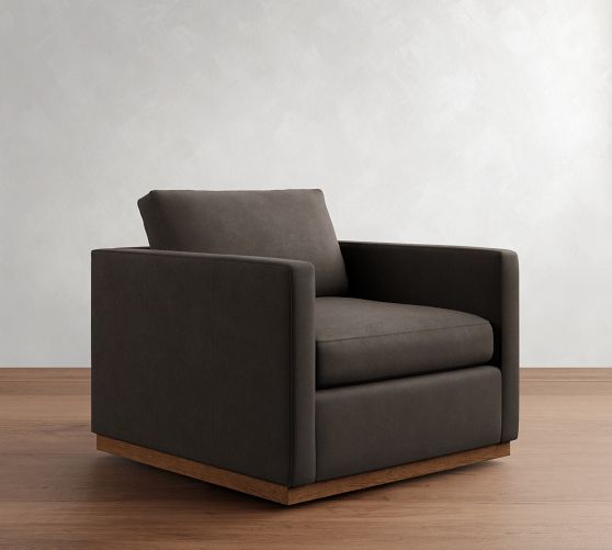Jake Leather Brindle Wood Base Swivel Chair by Pottery Barn