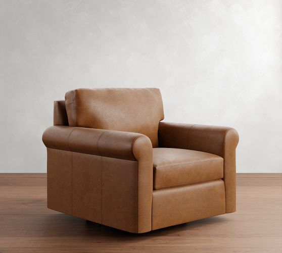 York Roll Arm Leather Swivel Chair by Pottery Barn