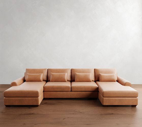 Big Sur Roll Arm Deep Seat Leather Double Chaise Sectional (146"-198") by Pottery Barn