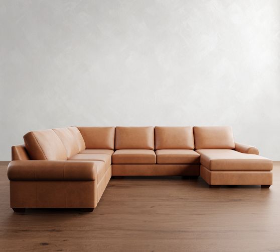 Big Sur Roll Arm Leather L-Shaped Chaise Sectional (147") by Pottery Barn