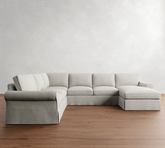 PB Comfort Roll Arm Slipcovered L-Shaped Chaise Sectional (137") by Pottery Barn