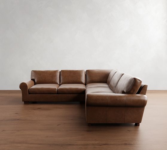 Turner Roll Arm Leather 3-Piece L-Shaped Sectional (109"-114") by Pottery Barn
