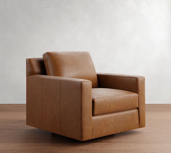 York Square Arm Leather Swivel Chair by Pottery Barn