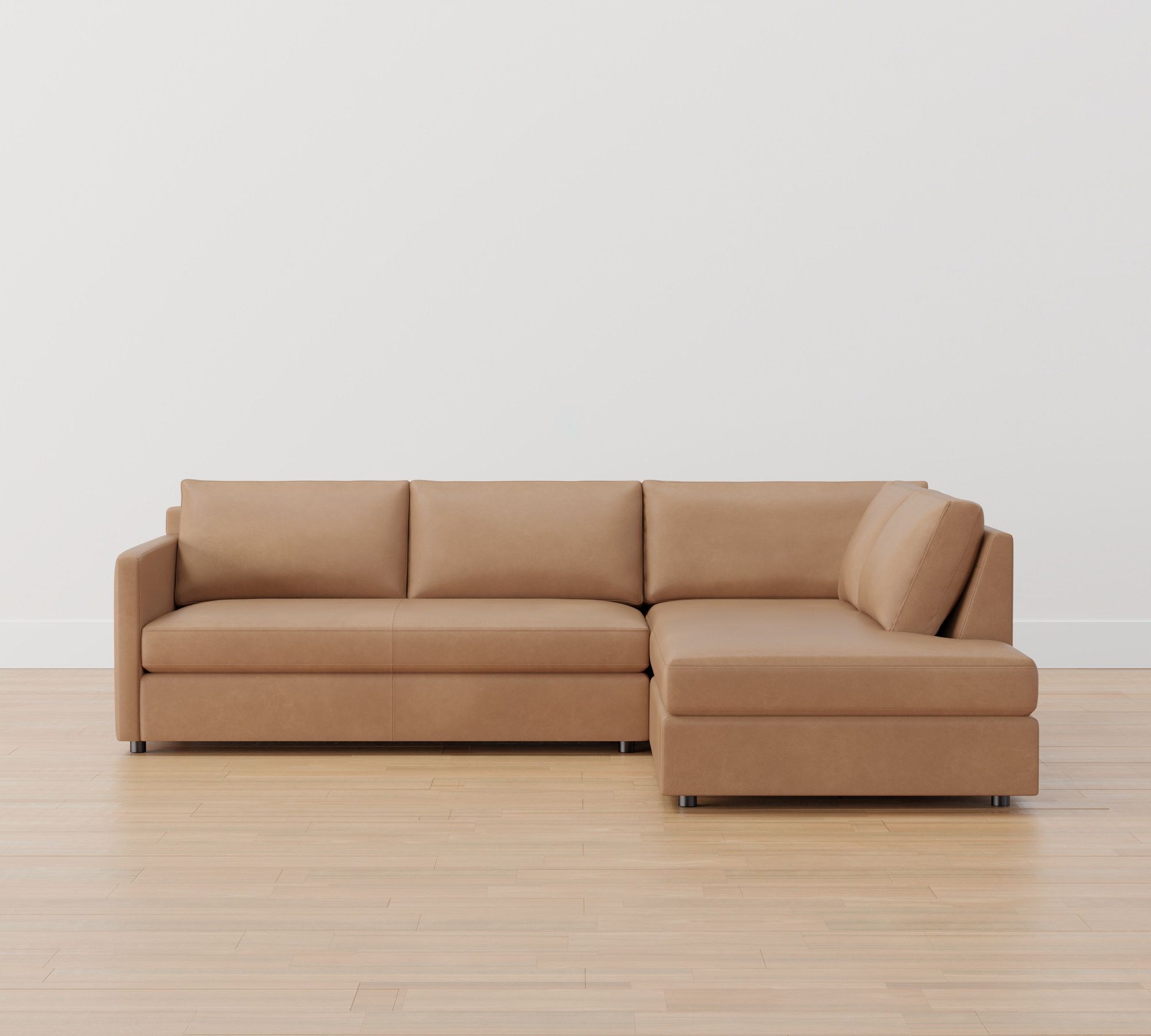 Pacifica Slim Arm Leather Return Bumper Sectional (106") - thumbnail 3