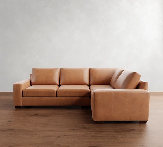 Big Sur Square Arm Leather 3-Piece Sectional (115") by Pottery Barn