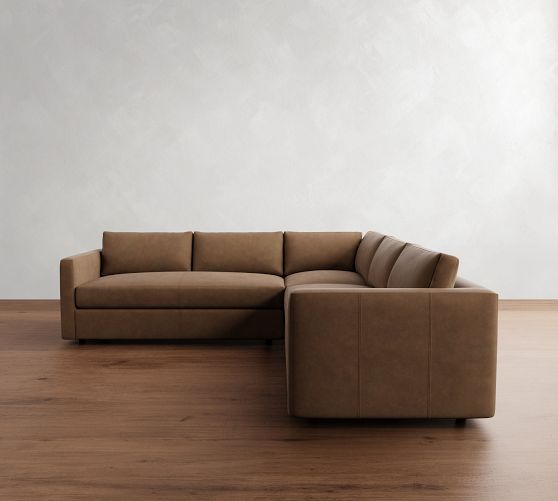 Carmel Slim Arm Leather 3-Piece L-Shaped Sectional (109") by Pottery Barn