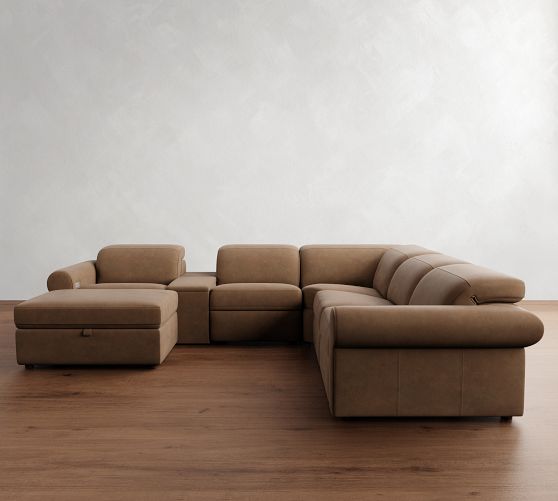 Ultra Lounge Roll Arm Leather Reclining 7-Piece Sectional (160") by Pottery Barn