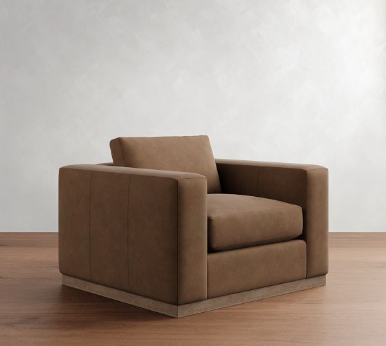 Carmel Wide Arm Leather Wood Base Chair by Pottery Barn