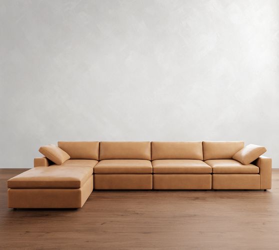 Dream Leather Modular Chaise Sectional (130"-173") by Pottery Barn