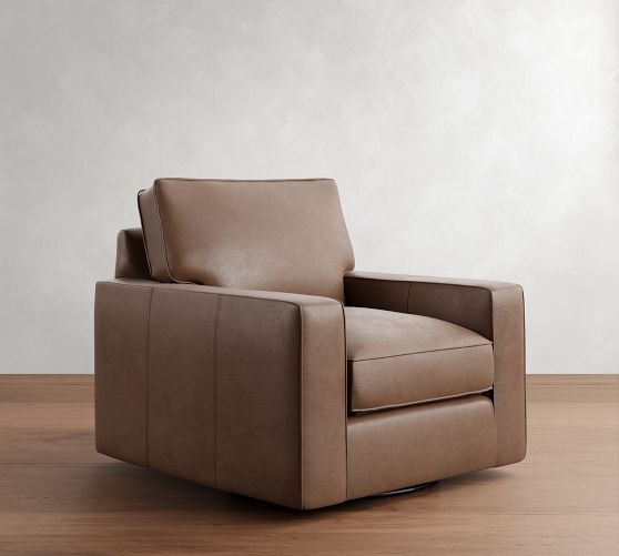 PB Comfort Square Arm Leather Swivel Chair by Pottery Barn