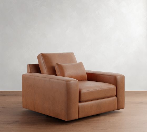 Big Sur Square Arm Deep Seat Leather Swivel Chair by Pottery Barn